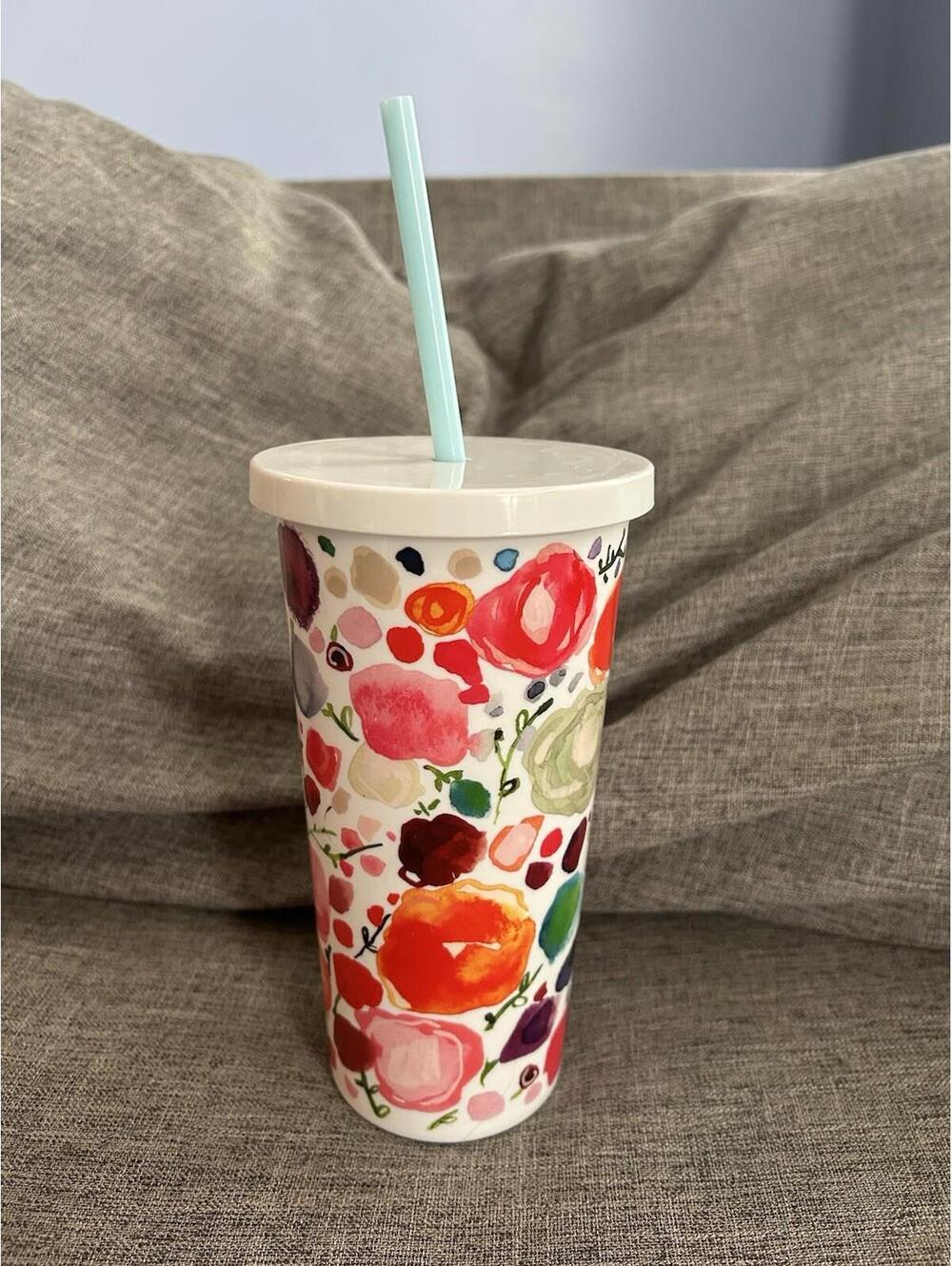 Kate Spade NY Plastic Tumbler Floral Travel Insulated 20 OZ w/ Lid & Straw - Picture 3 of 7